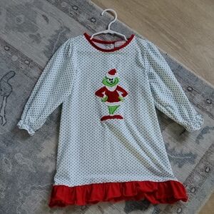 Sweet Southern Smocks Girls Grinch Applique Christmas Holiday Dress Sz4